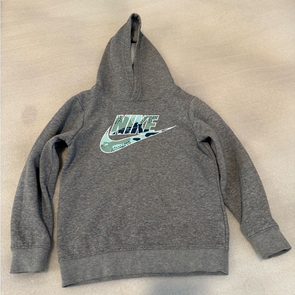 Nike Hoodie (L) Sz 6yrs-7yrs Gray‎ Blue Logo Sweatshirt Long Sleeve Kids
